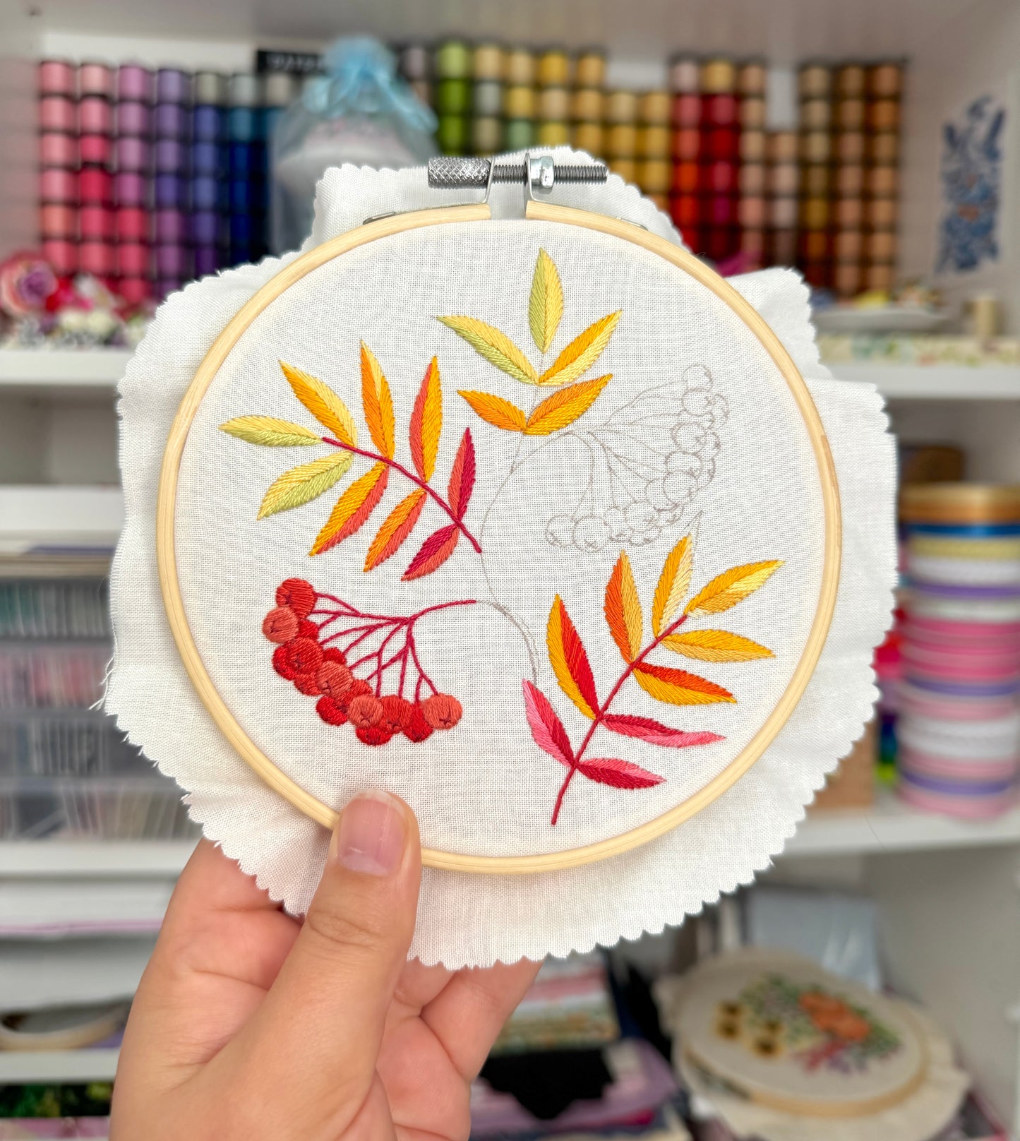 Rowans Golden Autumn Hand Embroidery PDF Pattern - Fall Berries and Leaves