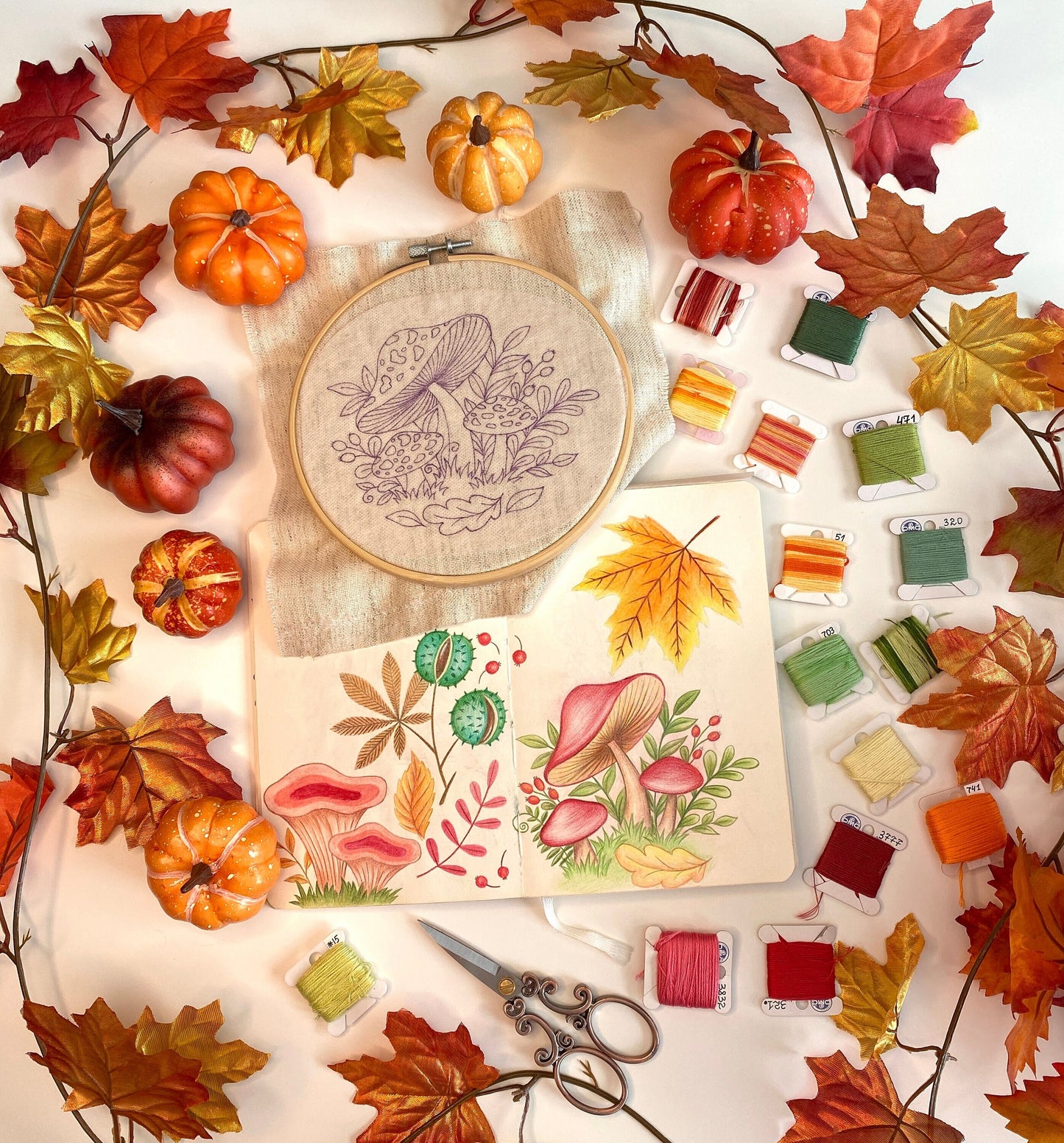 Amanita Mushrooms - Hand Embroidery Pattern | Digital PDF + Video Course | 6,5' hoop