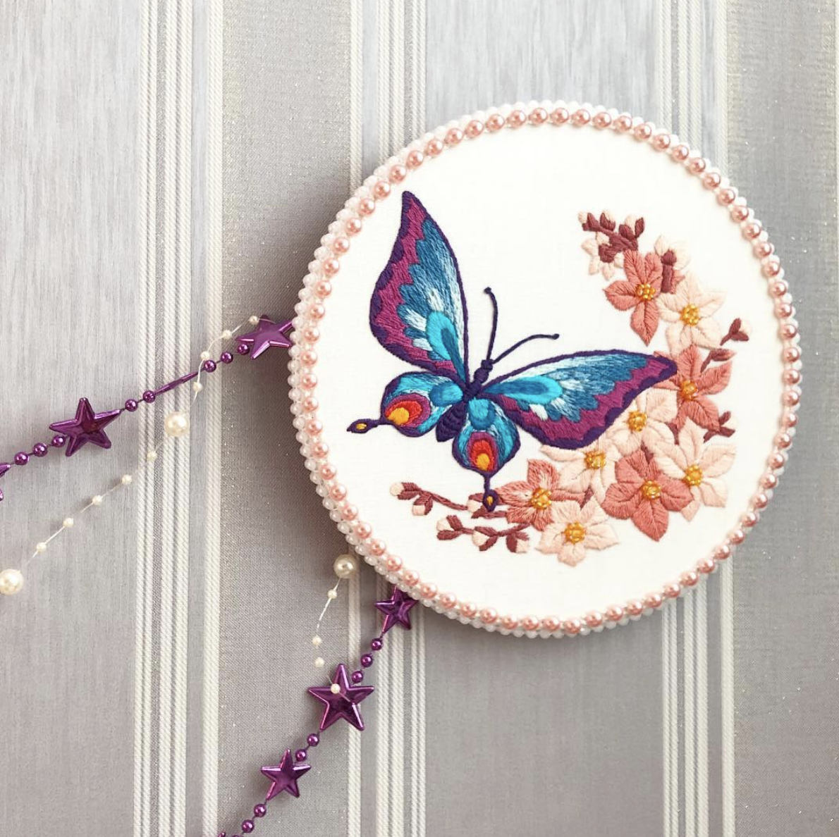 Butterfly and Sakura Hand Embroidery Pattern