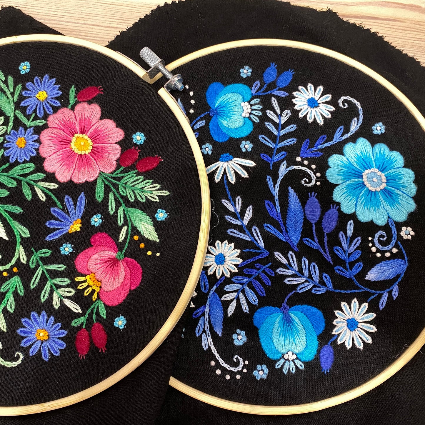 Neon Blue Wild Flowers - Hand Embroidery Pattern