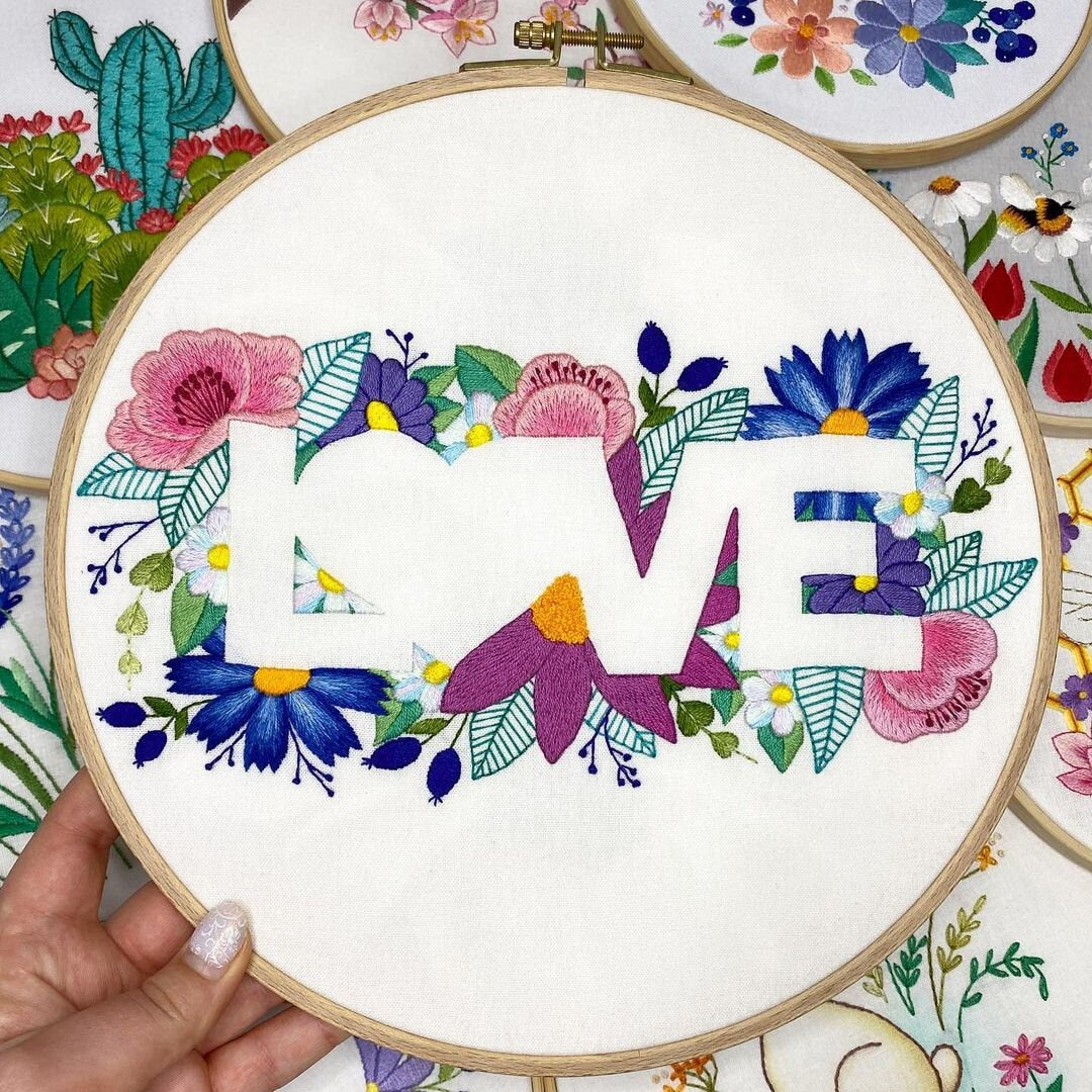 Big Floral LOVE Negative Space Hand Embroidery Pattern + Complete Video Course