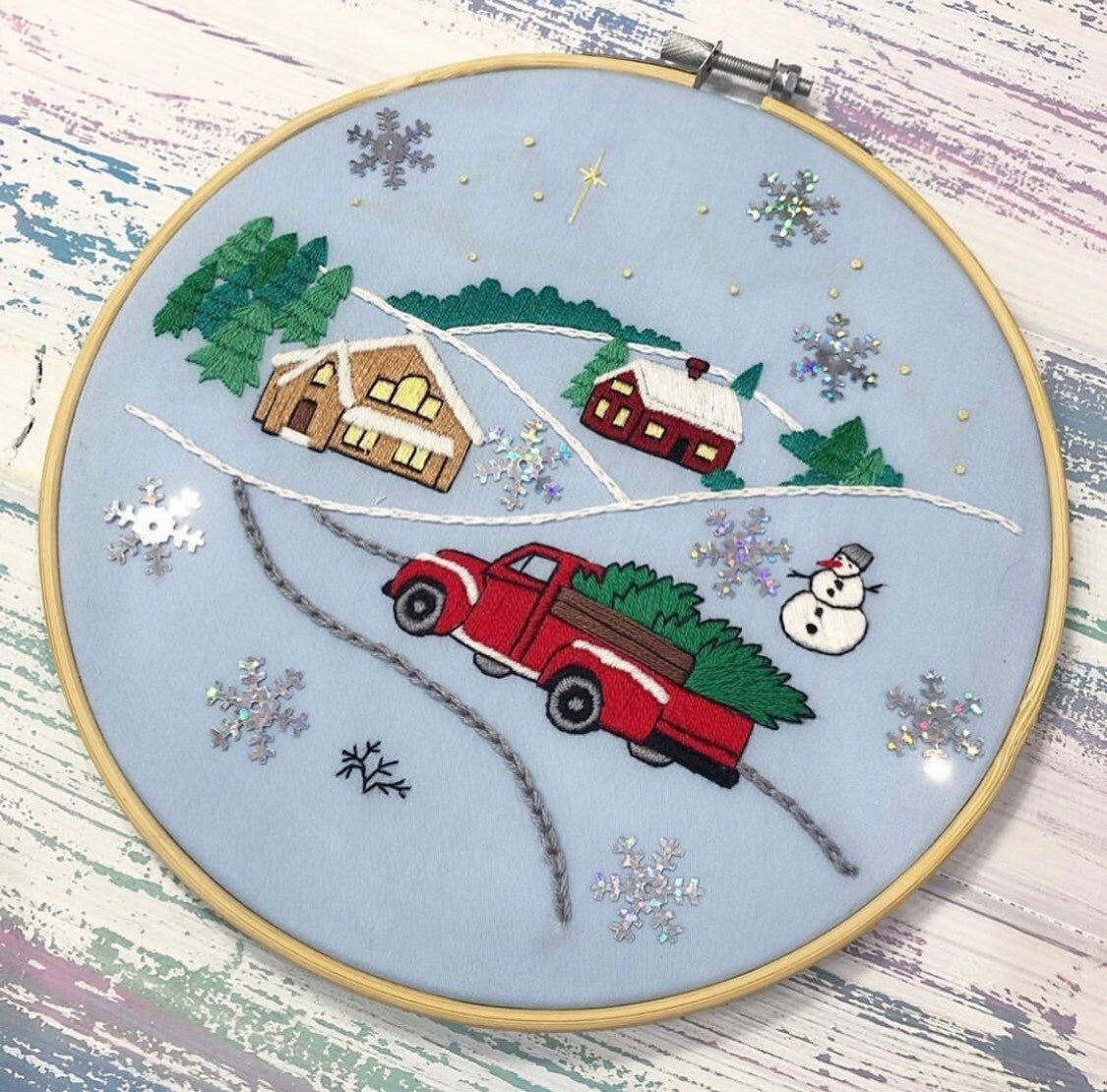 Christmas Bundle: Santa Claus & Red Truck with Christmas Tree | Hand Embroidery Patterns