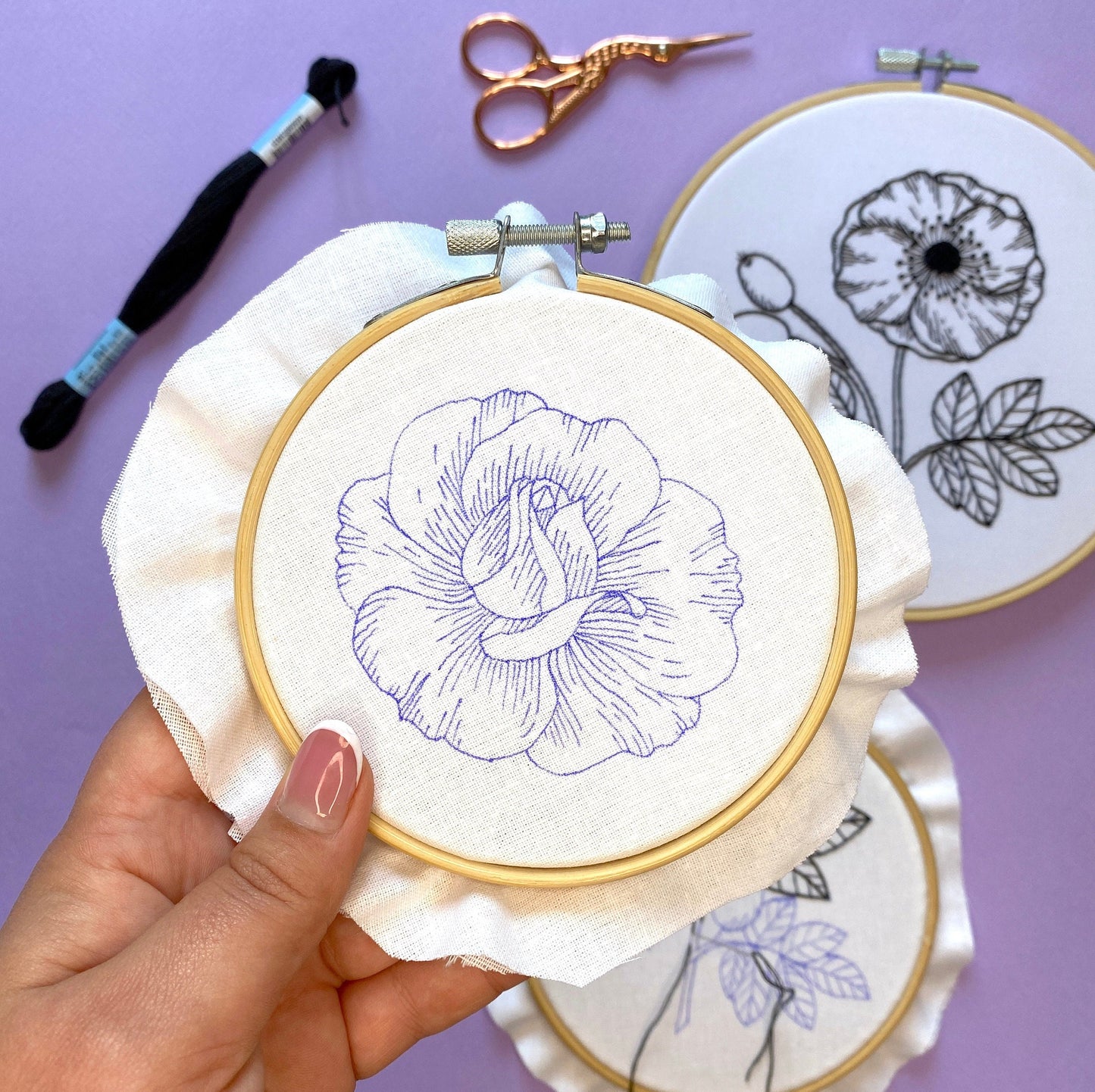 Wild Rose Blackwork Embroidery Pattern + Complete Video Course