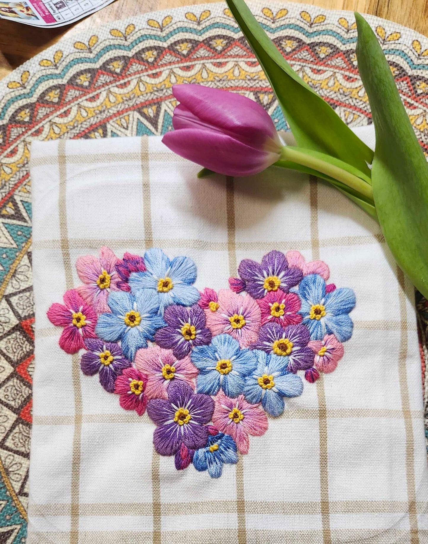 🌸 Forget-Me-Nots Floral Heart 💙💜 Advanced Embroidery Project