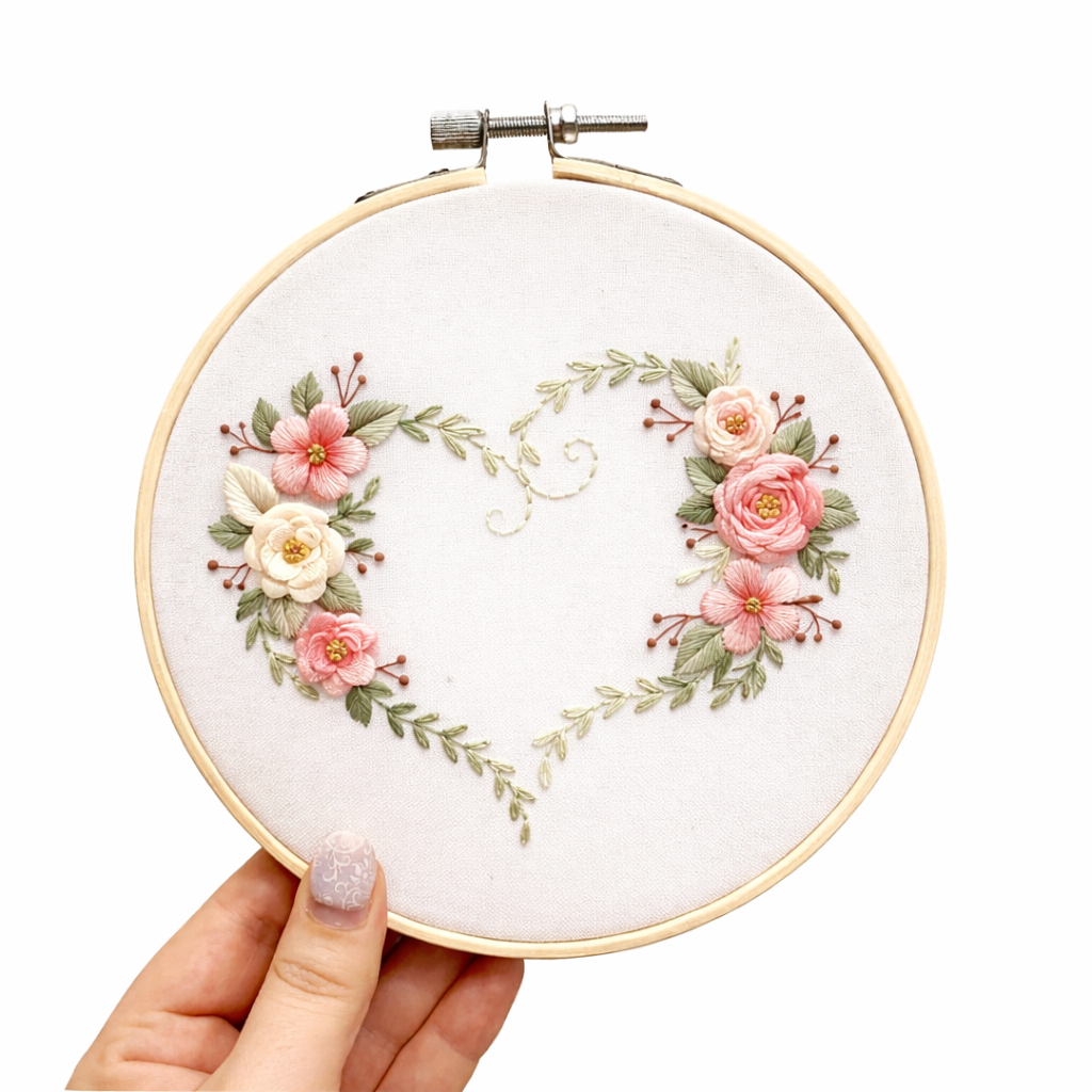 Simple Floral Heart - Hand Embroidery Pattern + Video Tutorial
