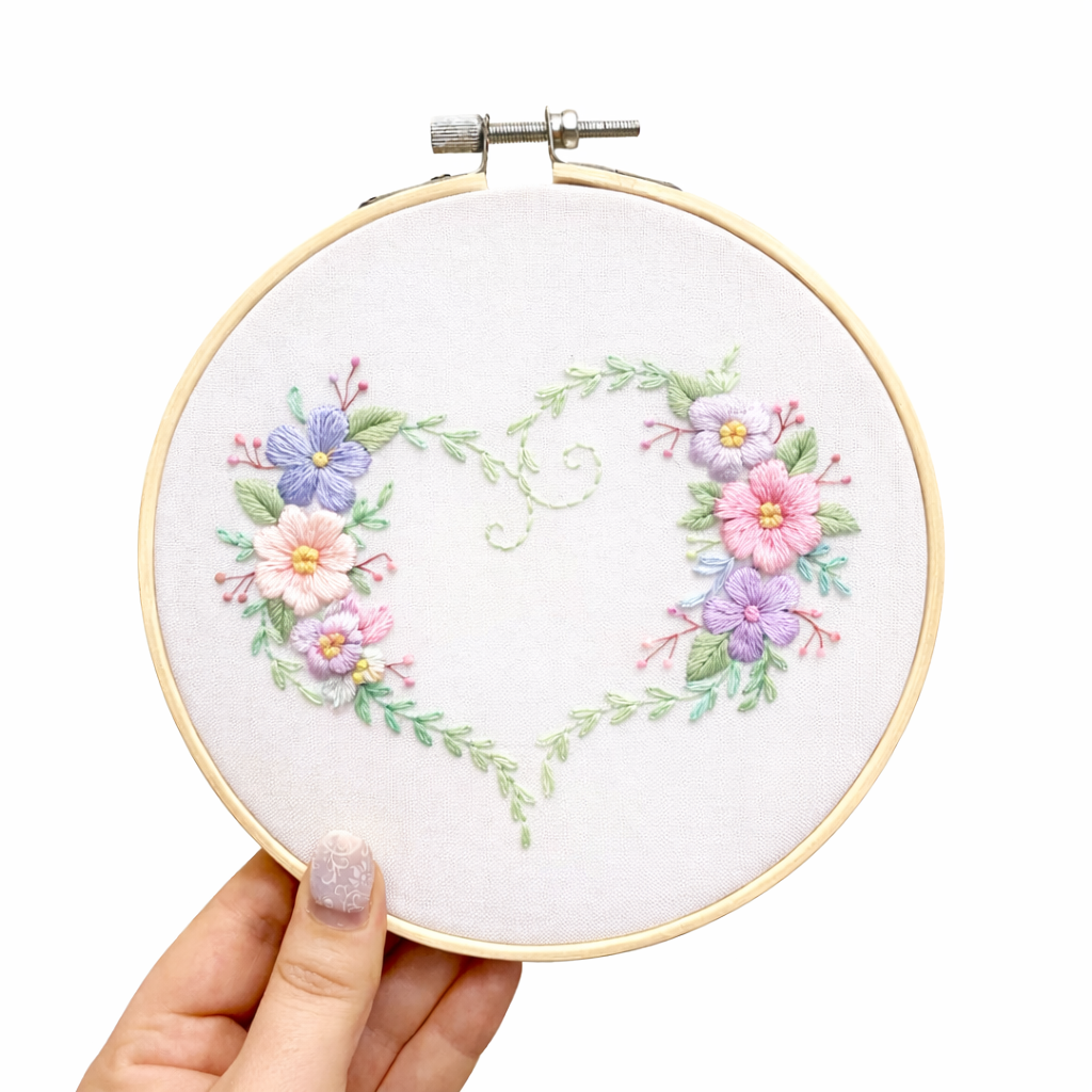 Simple Floral Heart - Hand Embroidery Pattern + Video Tutorial