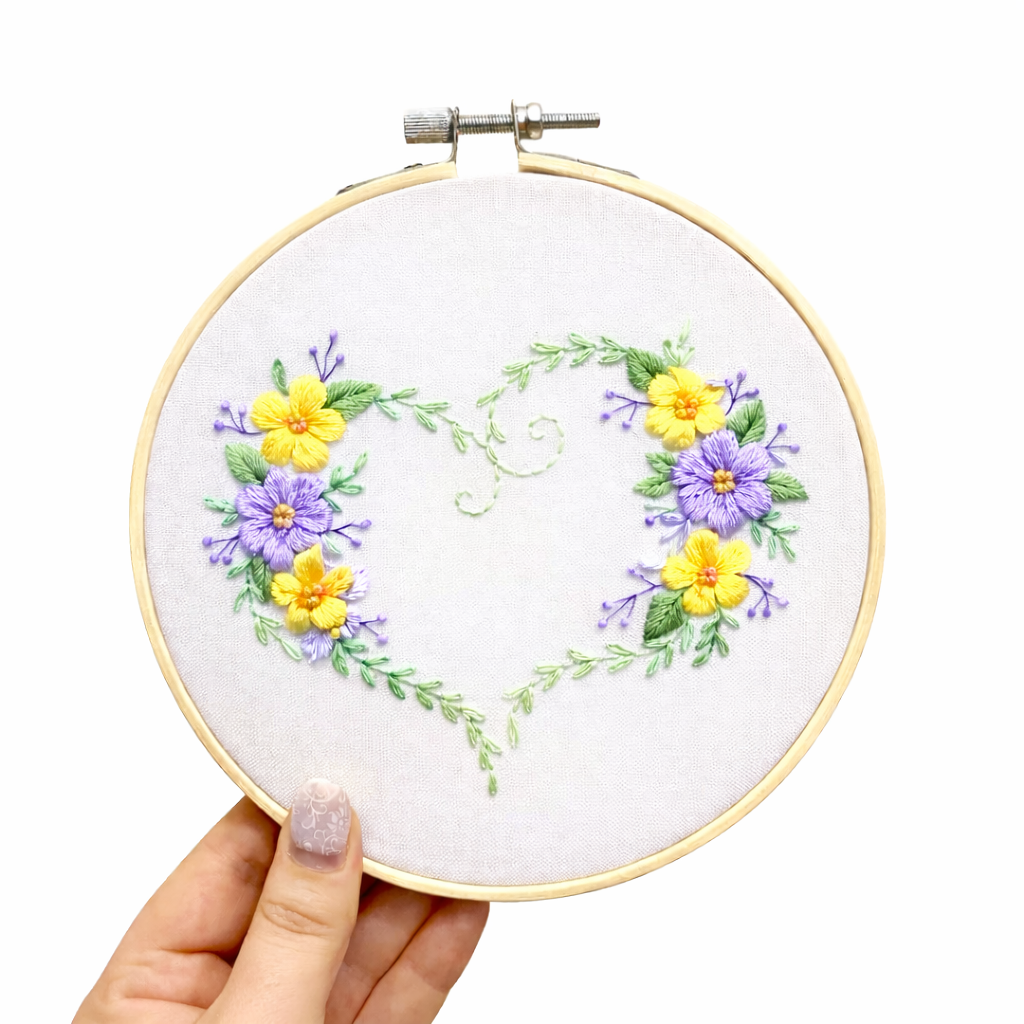 Simple Floral Heart - Hand Embroidery Pattern + Video Tutorial