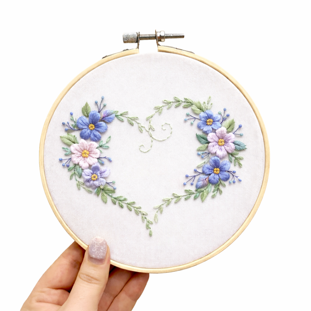 Simple Floral Heart - Hand Embroidery Pattern + Video Tutorial