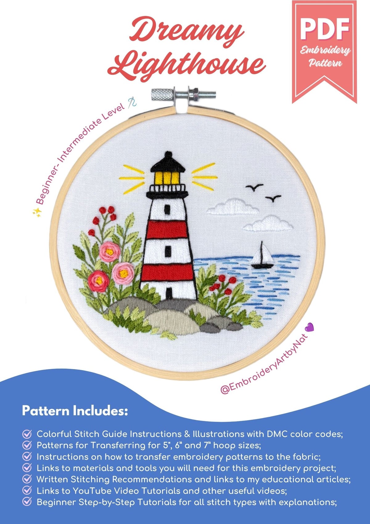 Dreamy Lighthouse - Hand Embroidery PDF Pattern