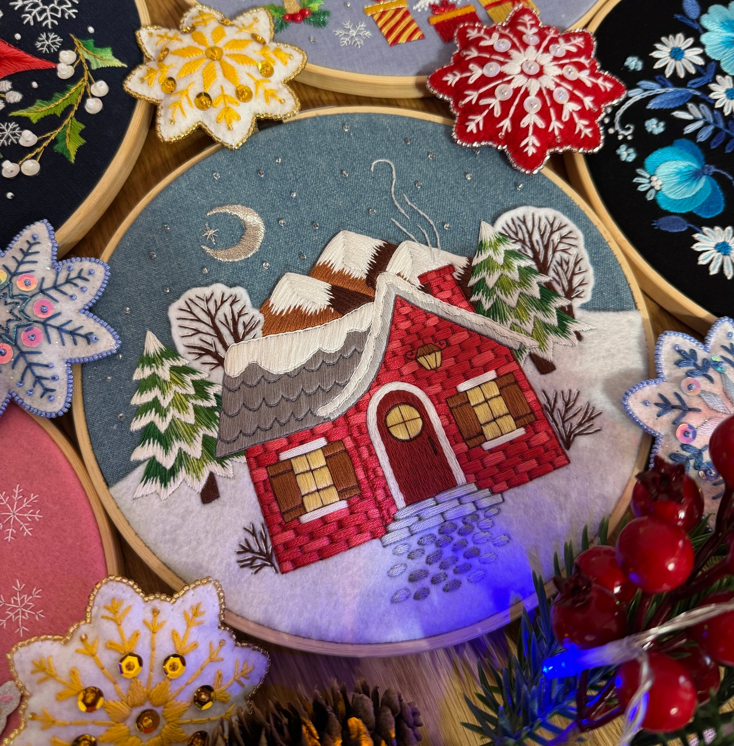 Cozy Winter Cottage Hand Embroidery Pattern