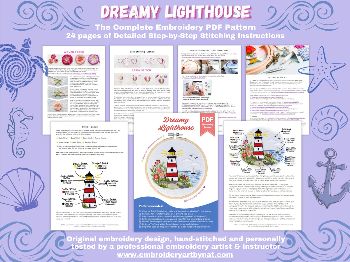 Dreamy Lighthouse - Hand Embroidery PDF Pattern