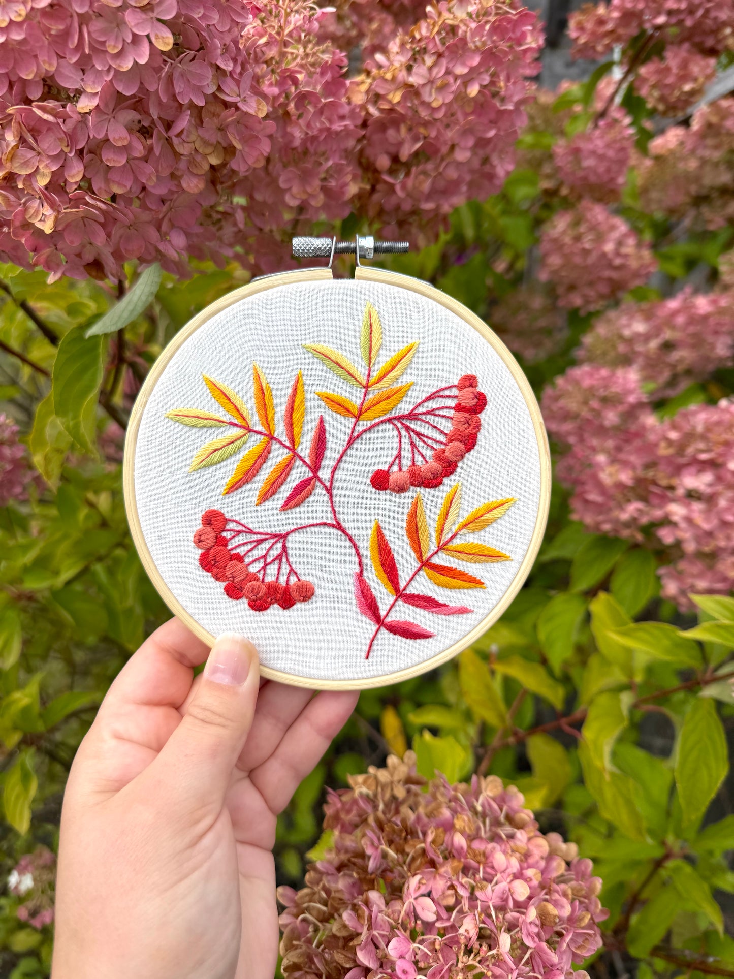 Rowans Golden Autumn Hand Embroidery PDF Pattern - Fall Berries and Leaves