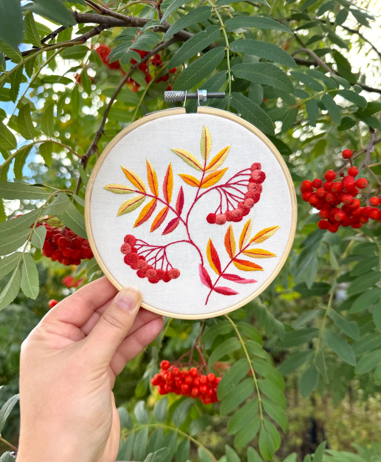 Rowans Golden Autumn Hand Embroidery PDF Pattern - Fall Berries and Leaves