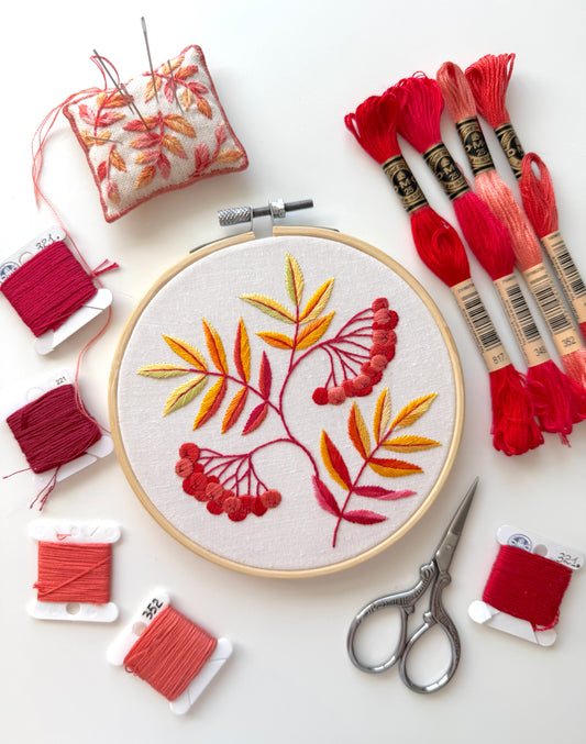 Rowans Golden Autumn Hand Embroidery PDF Pattern - Fall Berries and Leaves