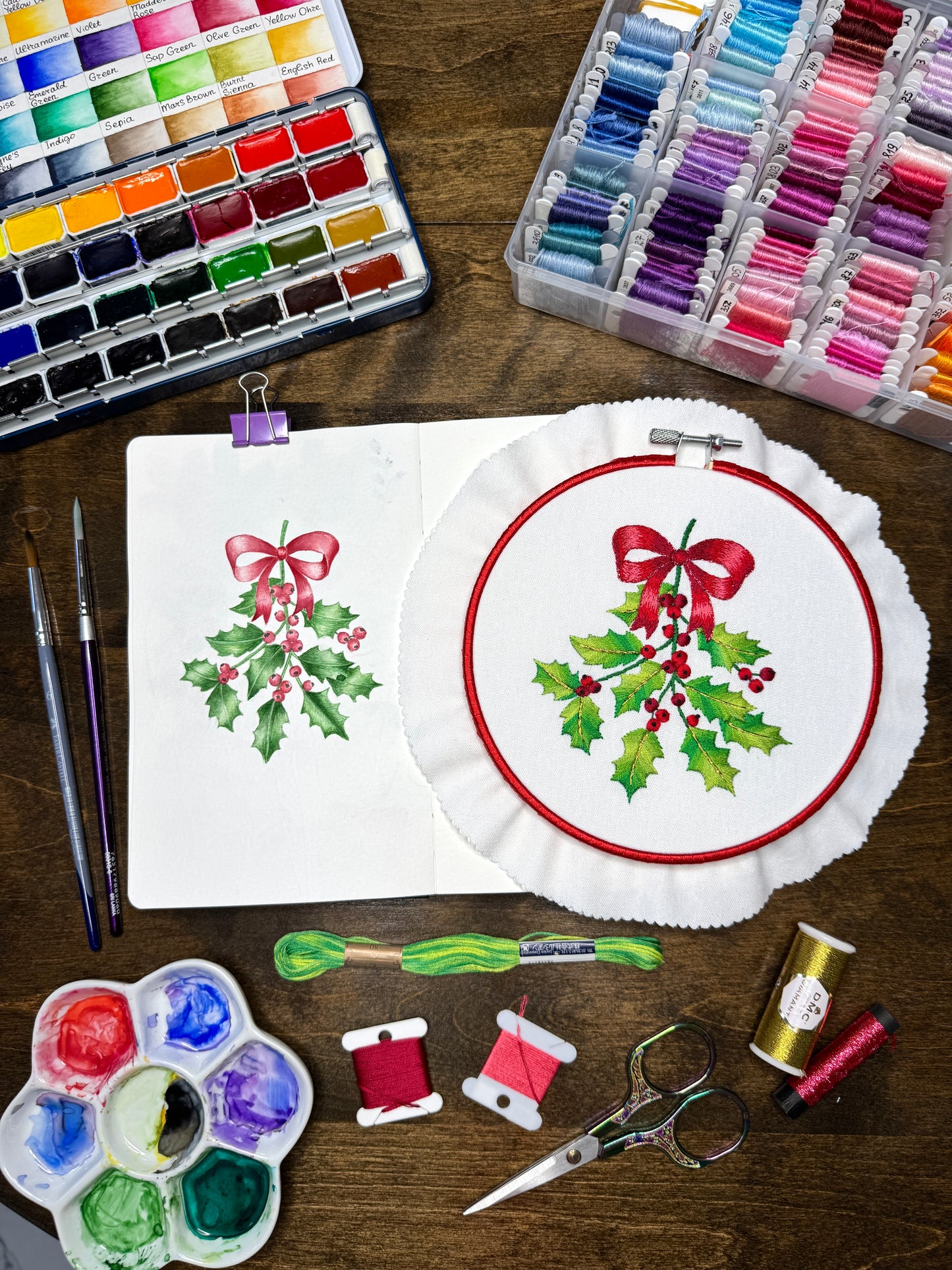 🎄Christmas Holly 🎀 Embroidery Pattern
