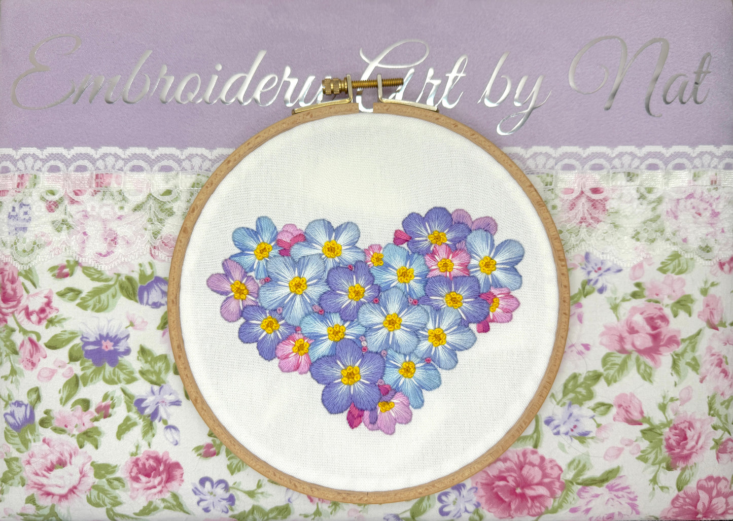 🌸 Forget-Me-Nots Floral Heart 💙💜 Advanced Embroidery Project