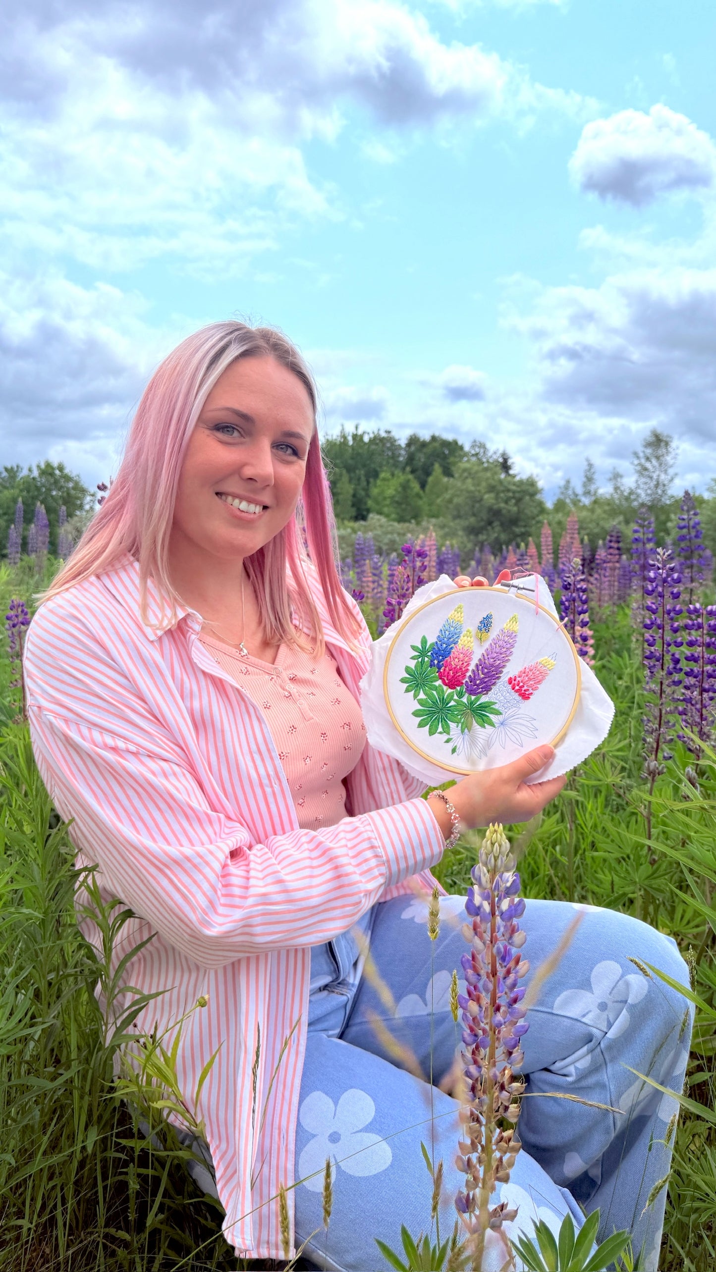 Lupins Hand Embroidery Pattern | PDF + Video Tutorials for Beginners and Intermediate Stitchers | 7-8 in Hoop Size (Copy)