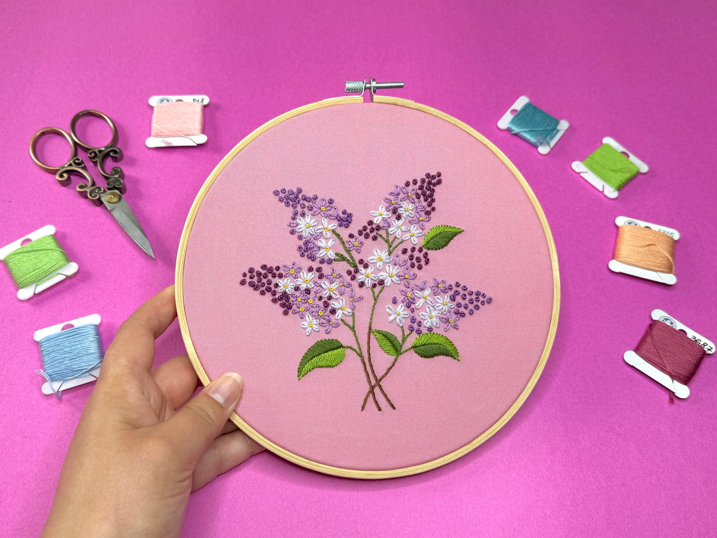 Spring Lilacs Blossom Floral Hand Embroidery Pattern + Video Tutorials