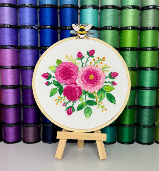 Brazilian Roses Bouquet Hand Embroidery Pattern | PDF + Video Tutorials and Instructions for Beginners