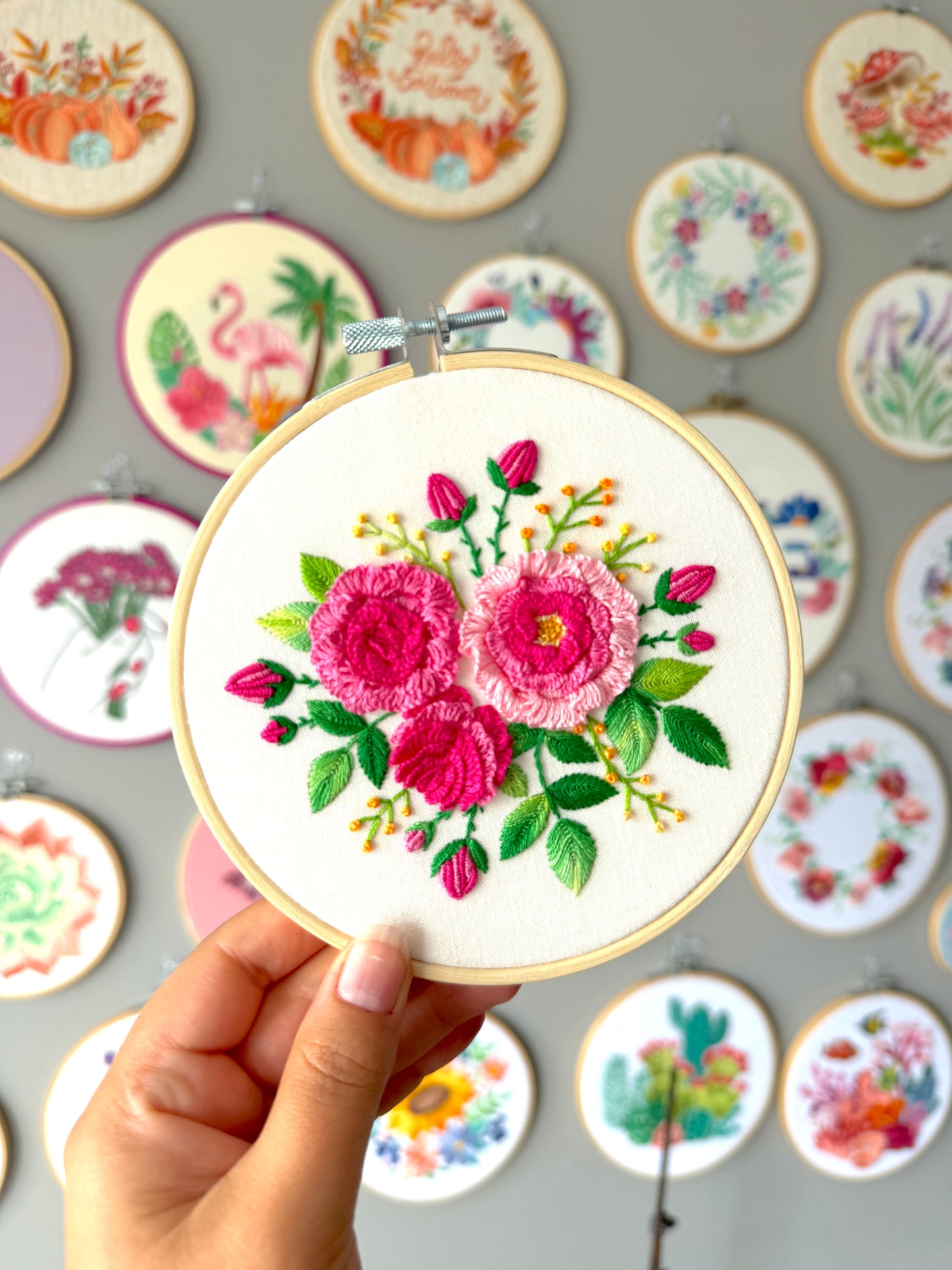 Brazilian Roses Bouquet Hand Embroidery Pattern | PDF + Video Tutorials and Instructions for Beginners