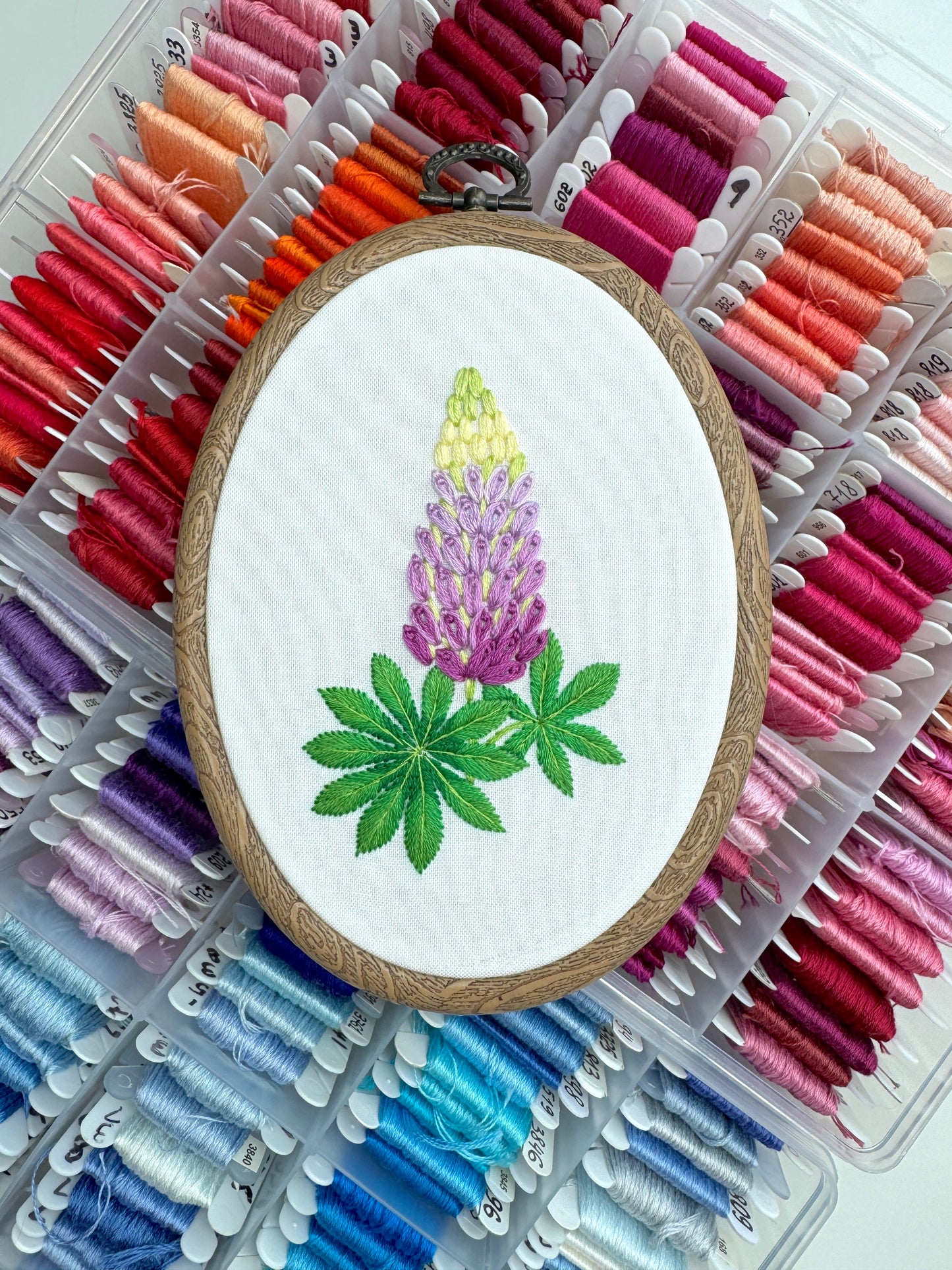Lupin Hand Embroidery Pattern + Video Tutorials for Beginners and Intermediate Stitchers | 7-8 in Hoop Size