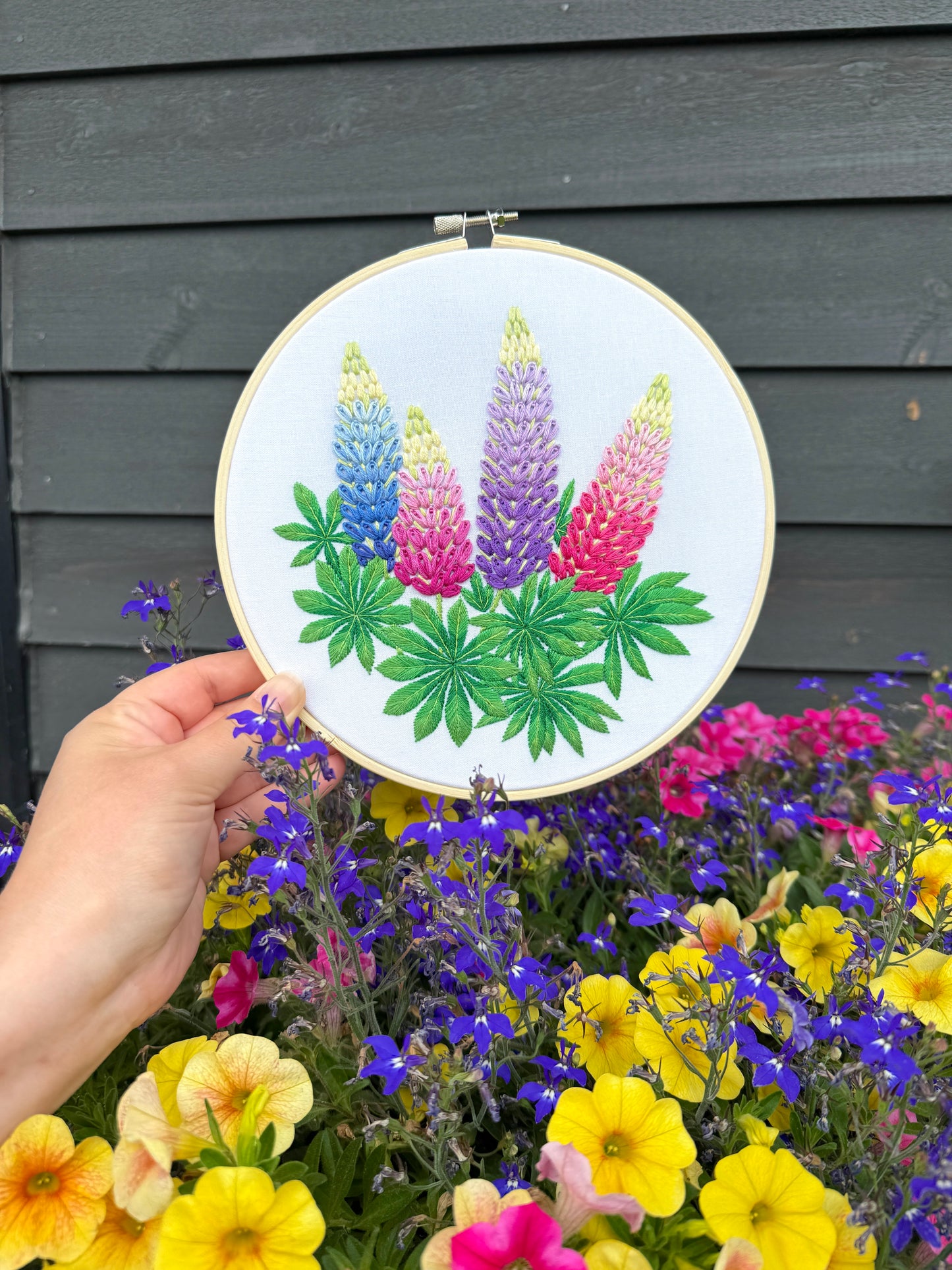 Lupins Hand Embroidery Pattern | PDF + Video Tutorials for Beginners and Intermediate Stitchers | 7-8 in Hoop Size (Copy)
