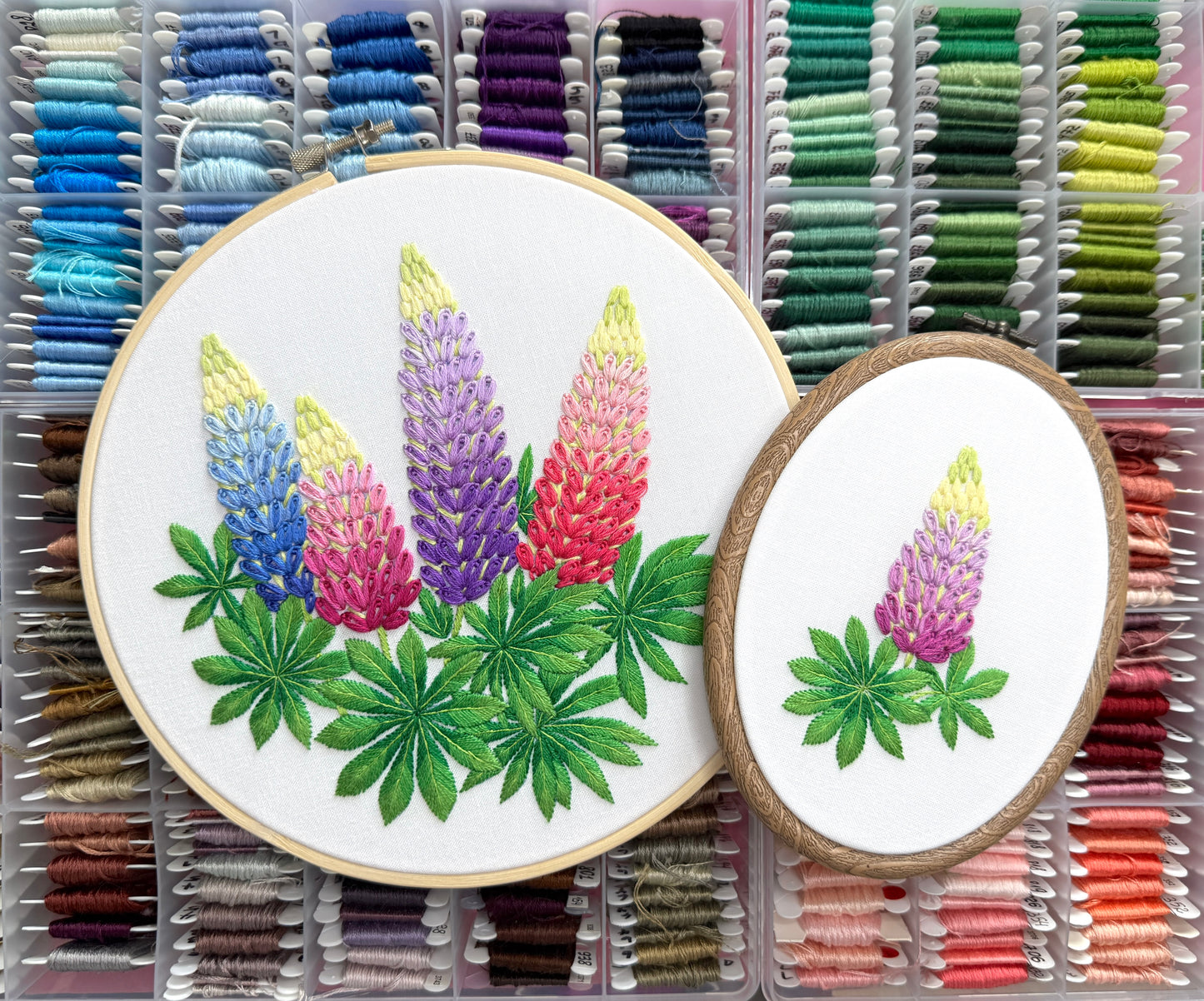 Lupins Hand Embroidery Pattern | 2 PDFs + Video Tutorials for Beginners and Intermediate Stitchers | 7-8 in Hoop Size