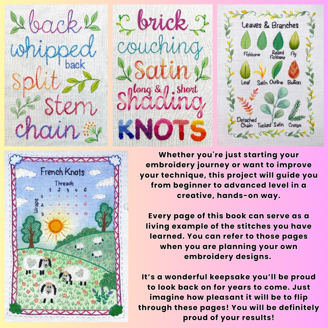 Hand Embroidery Stitch Samplers ✂️ 12 Designs for Beginners + Complete Video Course