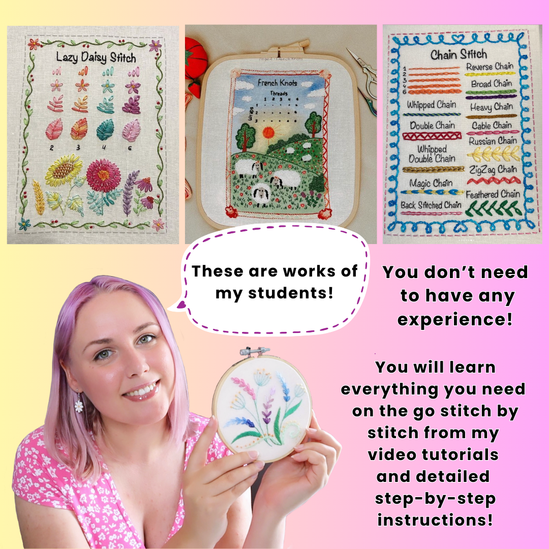 Hand Embroidery Stitch Samplers ✂️ 12 Designs for Beginners + Complete Video Course