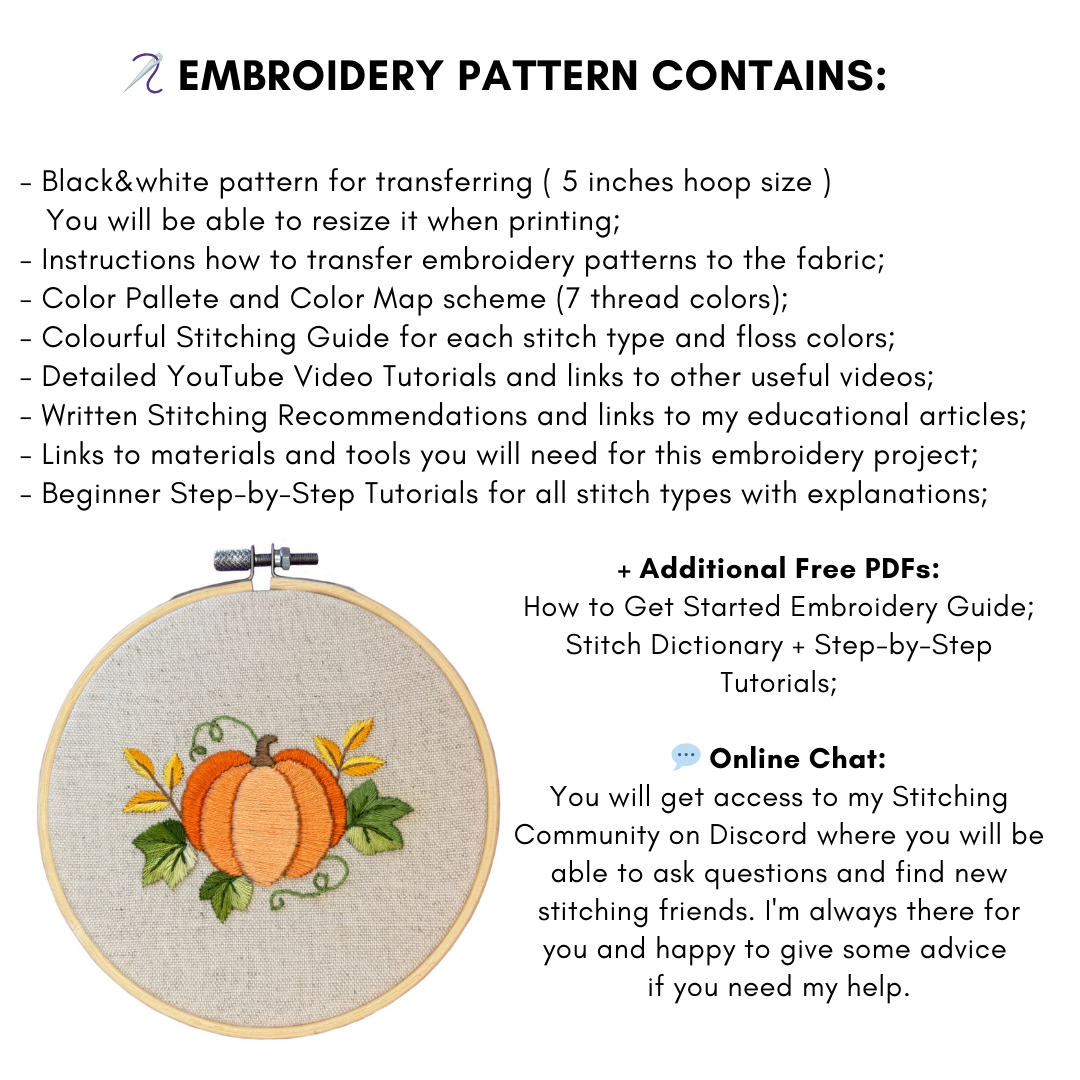 Sweet Little Pumpkin Autumn Themed Hand Embroidery PDF Pattern for Beginners