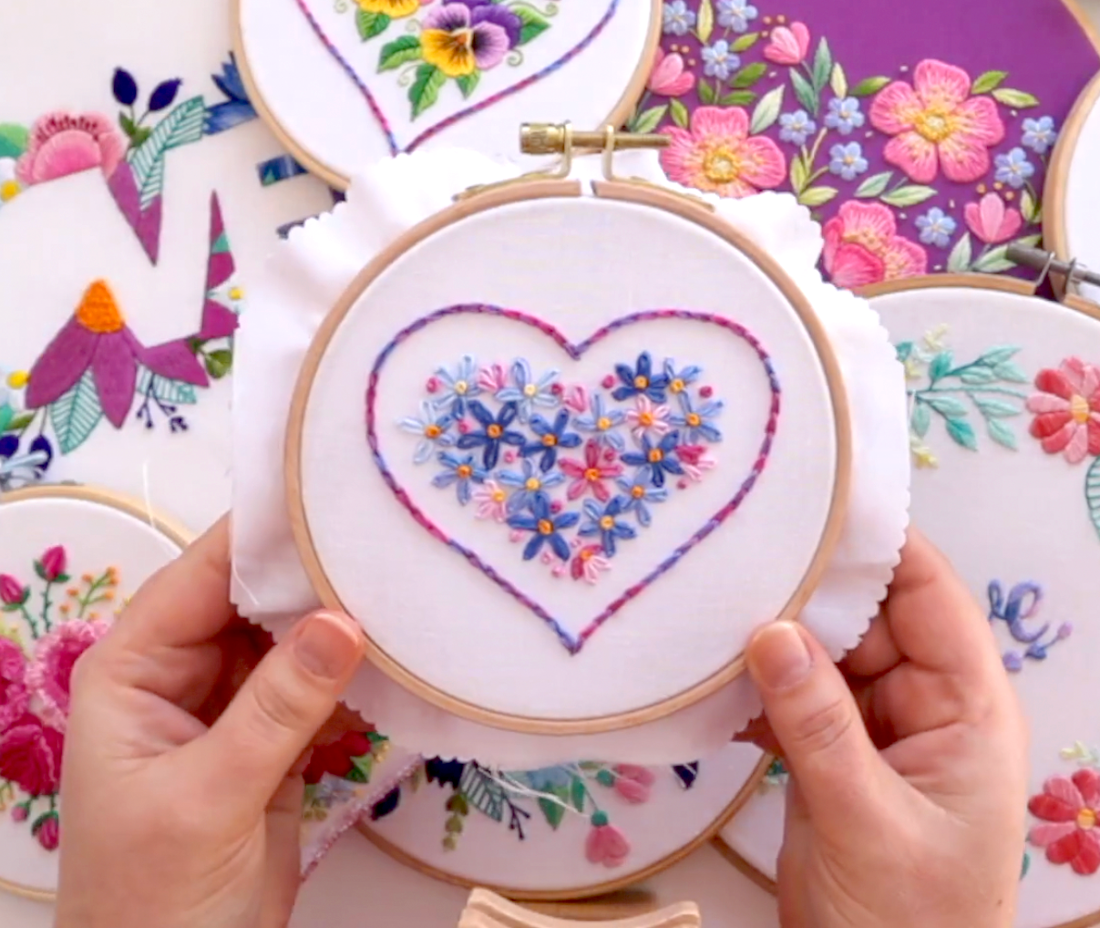 🌸 Forget-Me-Nots Floral Heart 💙💜 Embroidery Project for Beginners