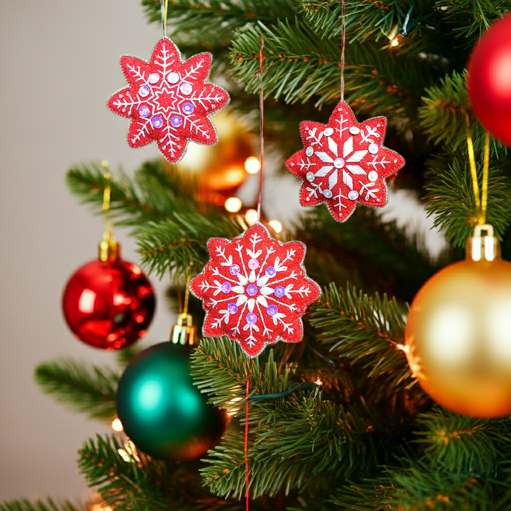 Set of 3 Snowflakes Christmas Ornaments ❄️  Hand Embroidery Pattern + Video Tutorials