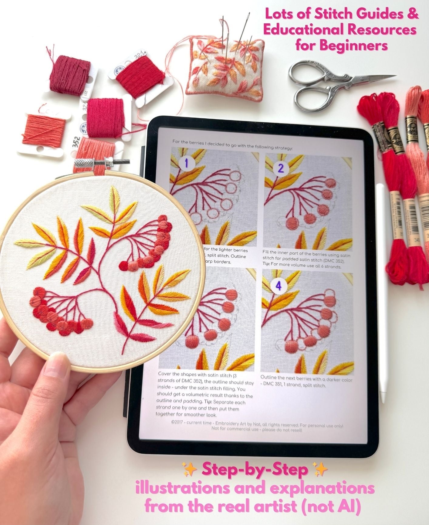 Rowans Golden Autumn Hand Embroidery PDF Pattern - Fall Berries and Leaves