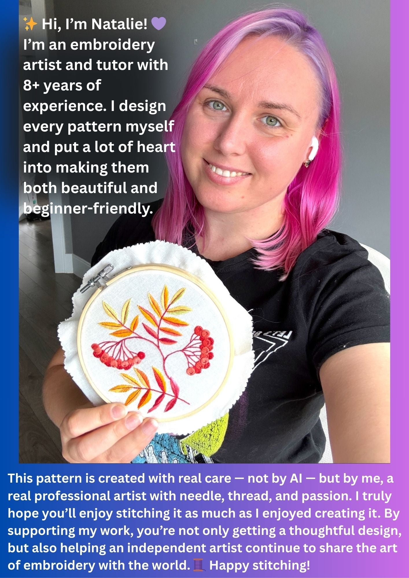 Rowans Golden Autumn Hand Embroidery PDF Pattern - Fall Berries and Leaves