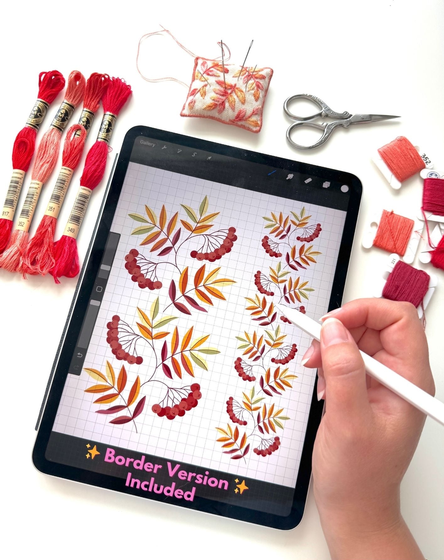 Rowans Golden Autumn Hand Embroidery PDF Pattern - Fall Berries and Leaves