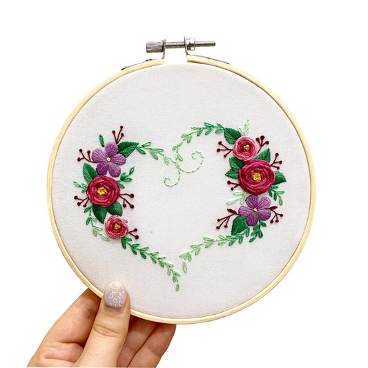 Simple Floral Heart - Hand Embroidery Pattern + Video Tutorial