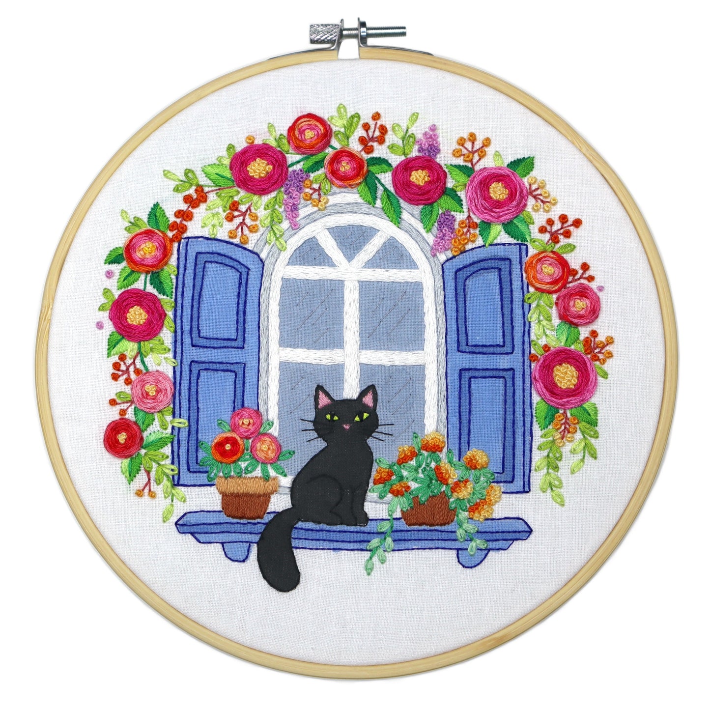 Blooming Cat Floral Hand Embroidery Pattern | PDF + Video Tutorials, Instructions for Beginners