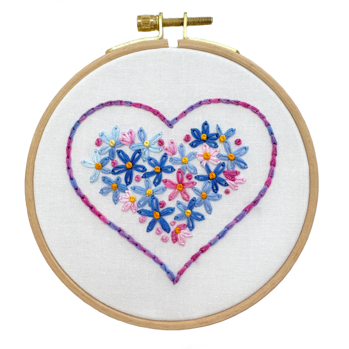 🌸 Forget-Me-Nots Floral Heart 💙💜 Embroidery Project for Beginners