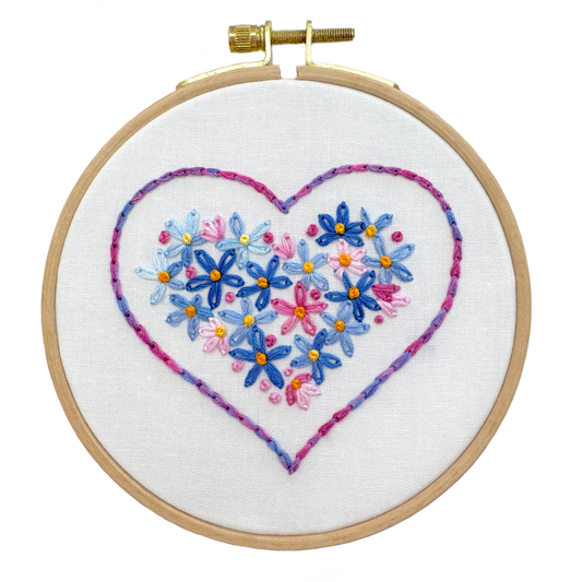 🌸 Forget-Me-Nots Floral Heart 💙💜 Embroidery Project for Beginners