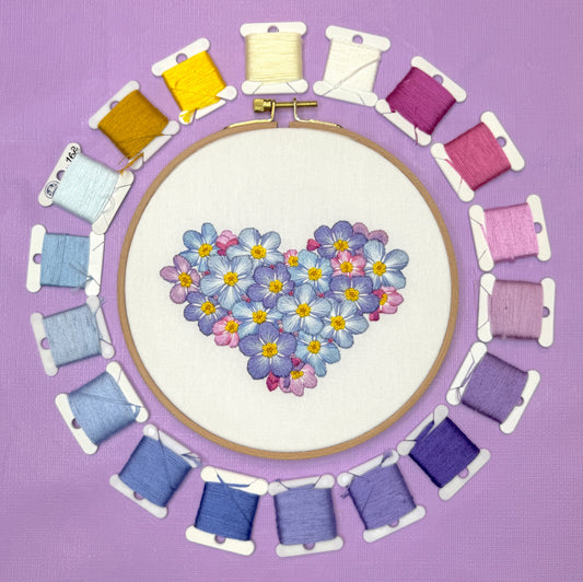 🌸 Forget-Me-Nots Floral Heart 💙💜 Advanced Embroidery Project