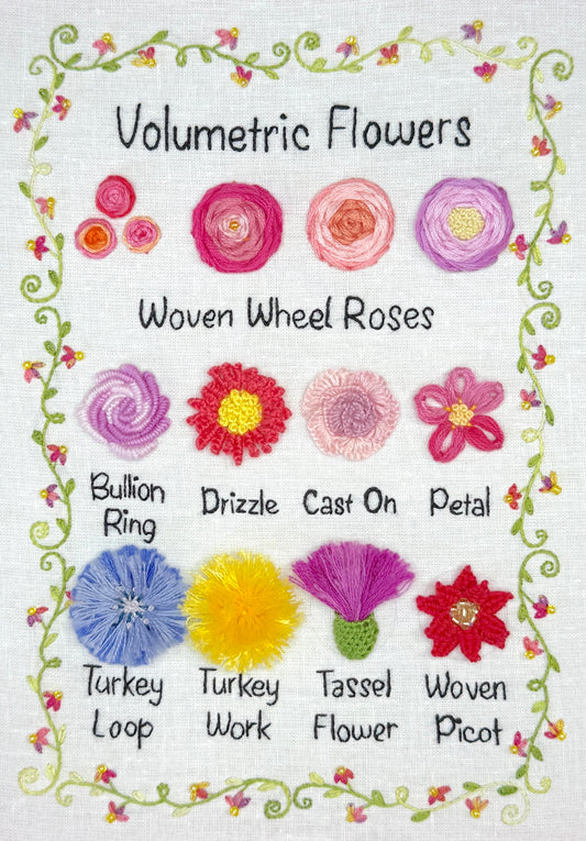 Volumetric Flowers Sampler Page - Hand Embroidery Pattern
