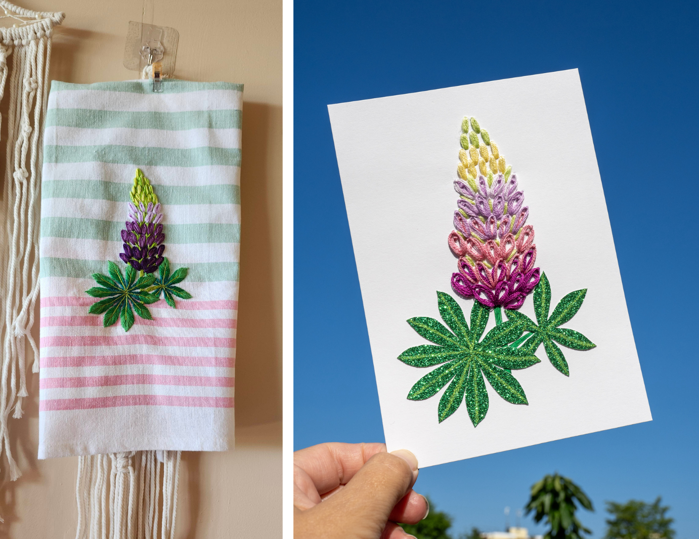 Lupin Hand Embroidery Pattern + Video Tutorials for Beginners and Intermediate Stitchers | 7-8 in Hoop Size