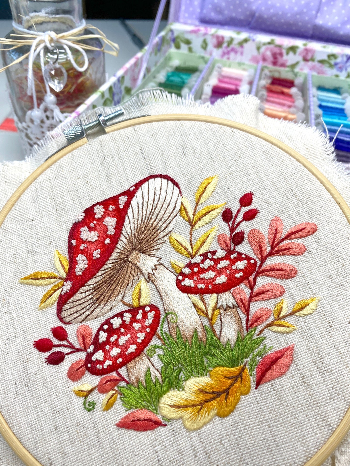 Amanita Mushrooms - Hand Embroidery Pattern | Digital PDF + Video Course | 6,5' hoop