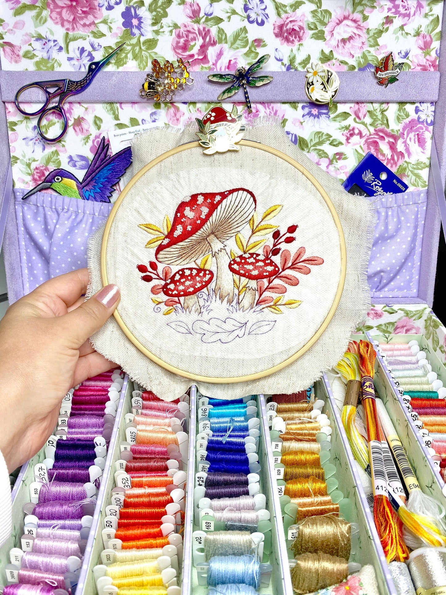 Amanita Mushrooms - Hand Embroidery Pattern | Digital PDF + Video Course | 6,5' hoop