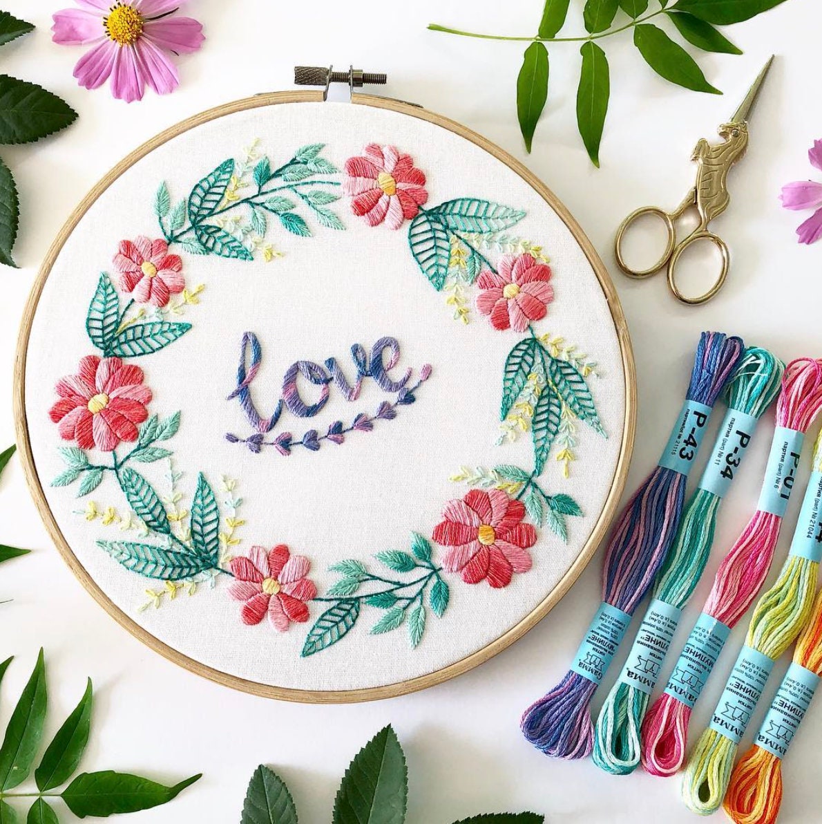 Love Flower Wreath - Hand Embroidery Pattern