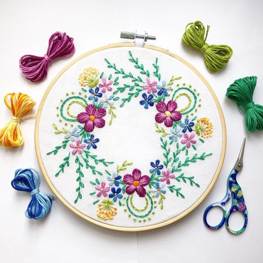 Bright Spring Flower Wreath Hand Embroidery Pattern