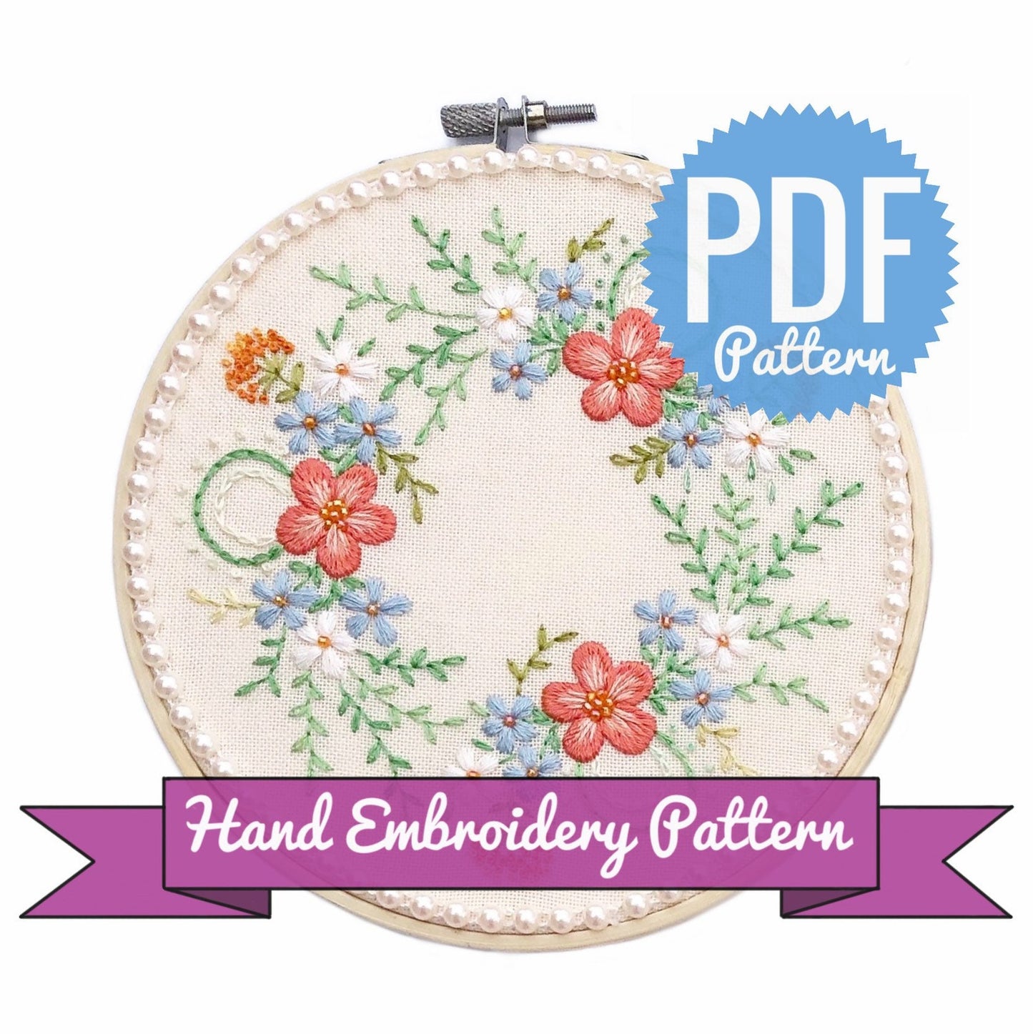 Spring Flower Wreath - Hand Embroidery Pattern