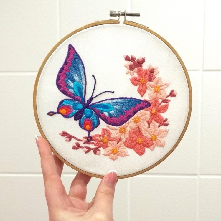 Butterfly and Sakura Hand Embroidery Pattern