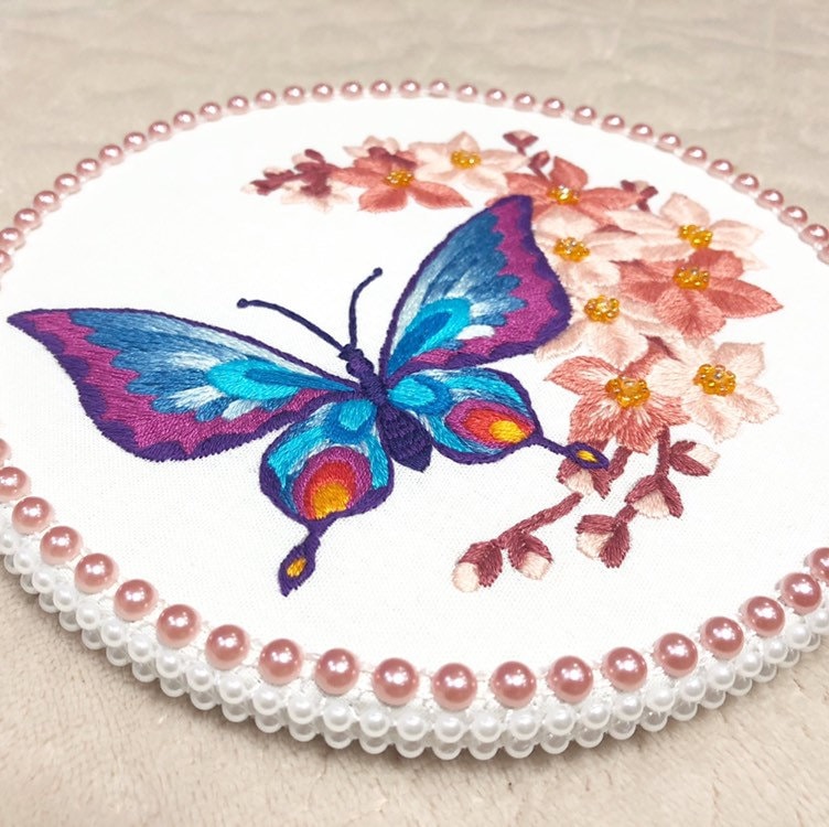 Butterfly and Sakura Hand Embroidery Pattern