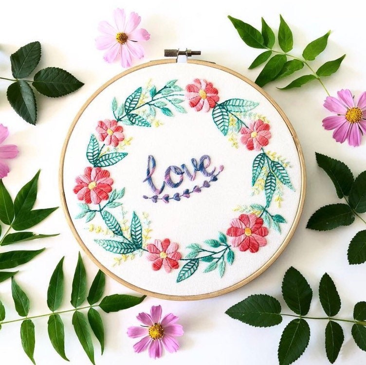 Love Flower Wreath - Hand Embroidery Pattern